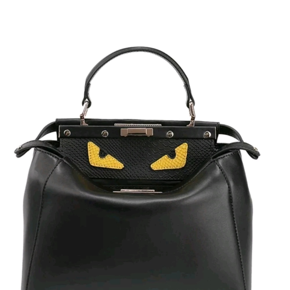 Monster Eyes Black Real Leather Handbag Purse